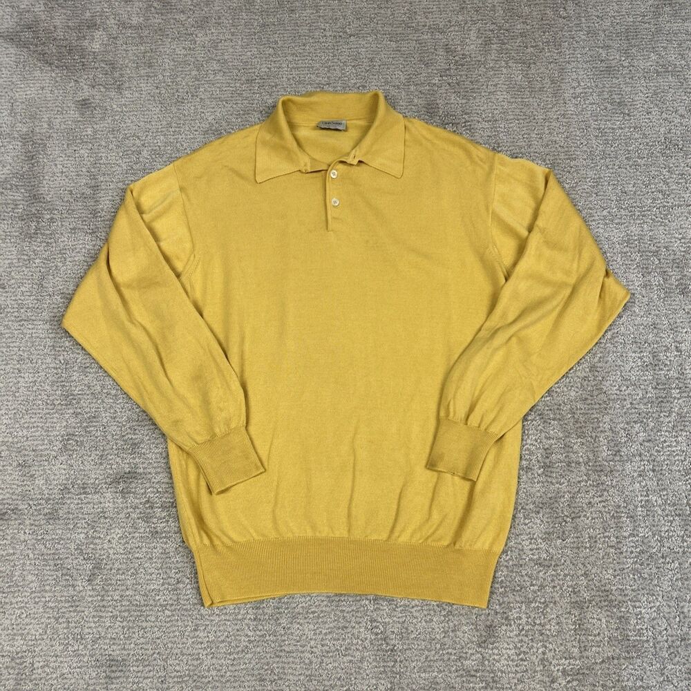 Gran Sasso Sweater Mens Medium Yellow 1/4 Button Cashmere Luxury Jumper *Spots*